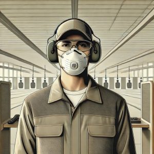 Tireur en stand de tir équipé d’un masque de protection – SafeShooting